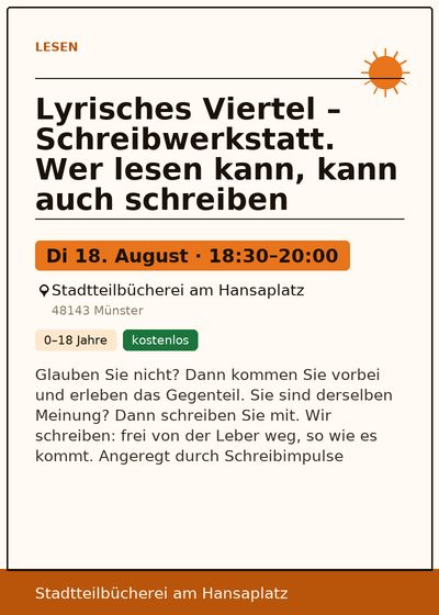 Lyrisches Viertel – Schreibwerkstatt. Wer lesen kann, kann auch schreiben