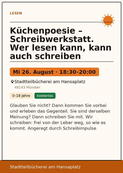 Küchenpoesie – Schreibwerkstatt. Wer lesen kann, kann auch schreiben